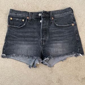 Black denim shorts